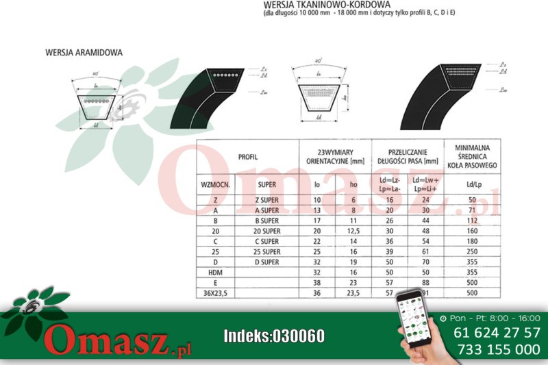 Pasek klinowy A 1550 Sanok