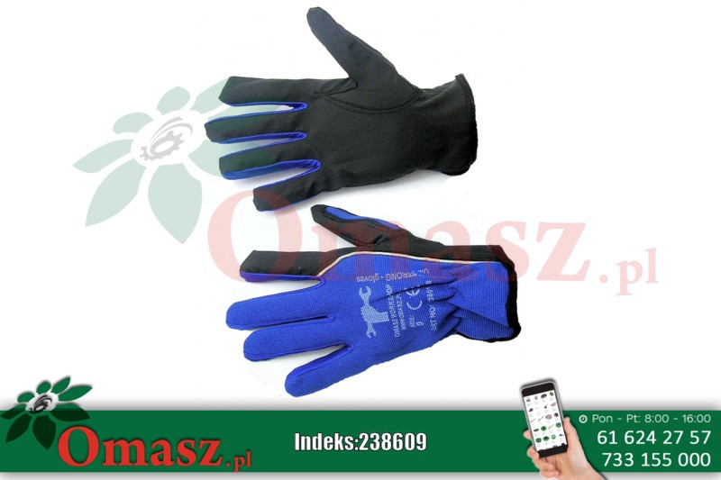 Rękawice ze skóry syntetycznej czarno-niebieskie z mankietem rozm. 8