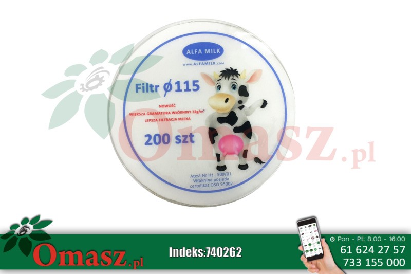 Filtry krążkowe Alfa Milk fi 115 200szt.