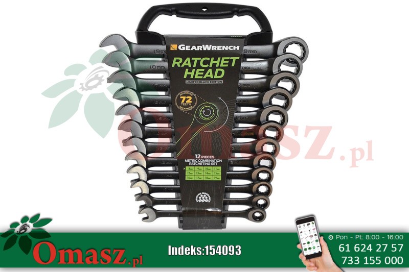 GEARWRENCH zestaw 12 kluczy płasko-oczkowych z grzechotką GL9412BE