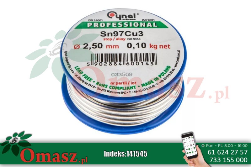 Spoiwo lutownicze 97% Sn, 3% Cu, drut 2.5 mm, 100 g 44E742 CYNEL