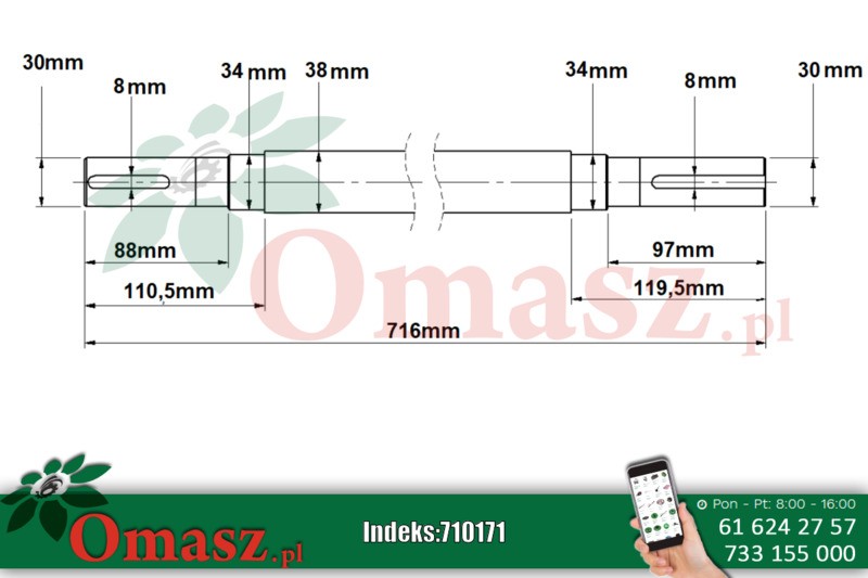 Wał napędowy 70cm Rozrzutnik obornika 7032/03-061