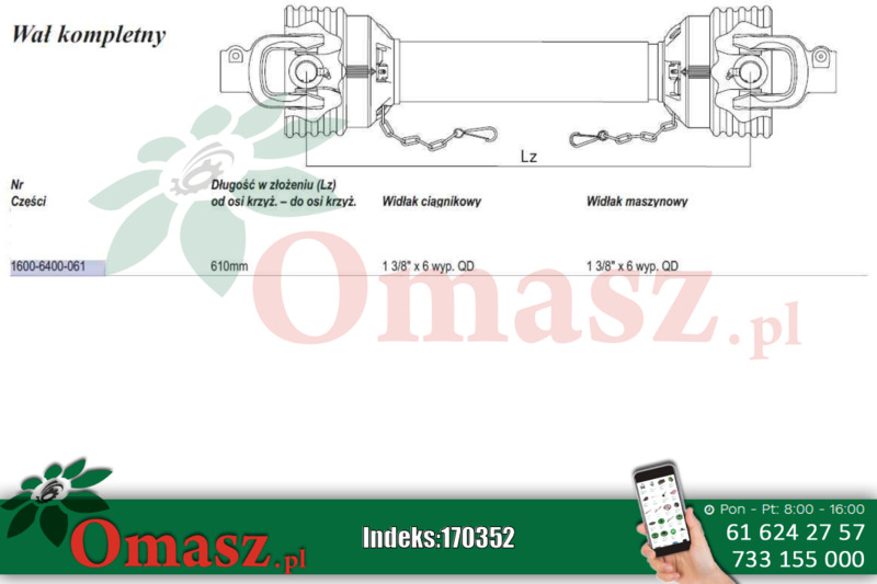 Wał przekaźnika 478Nm 610-830mm Weasler