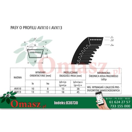 Pasek klinowy Z 1575 zębaty AVX10