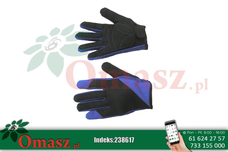 Rękawice ze skóry syntetycznej czarno-niebieskie z mankietem rozm. 8