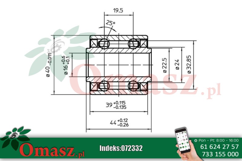 Łożysko kulkowe 16*40*44
