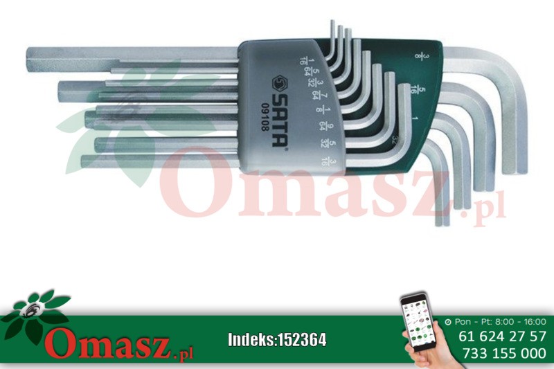 Zestaw 12 kluczy trzpieniowych- imbusowych, 6-kątne długie calowe Sata S09108