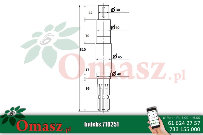Wał napędu 37cm frez/podtoczenie 32mm rozrzutnik obornika
