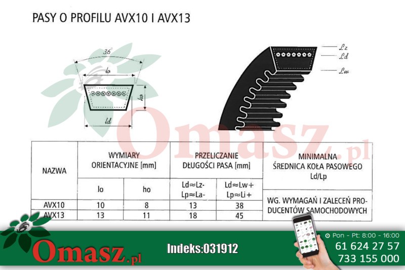 Pasek klinowy A 1350 zębaty AVX13 Optibelt