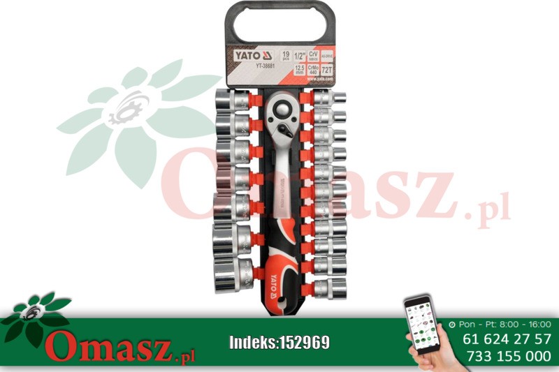 Zestaw kluczy nasadowych 1/2 Yato - 19 elementów YT-38681