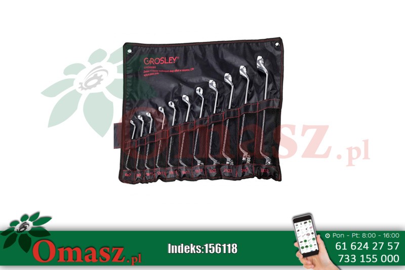 Zestaw11 kluczy oczkowych giętych Grosley GR50089