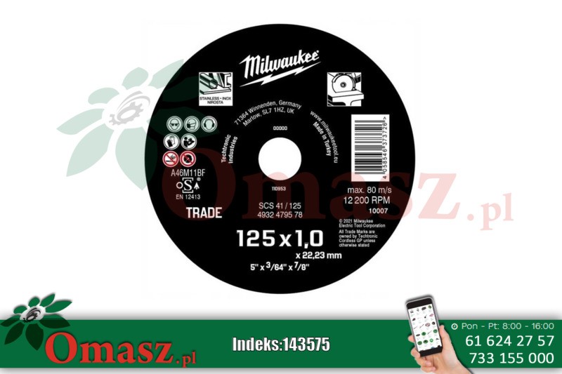Tarcza do cięcia metalu 125 x 1 x 22,2 mm Milwaukee 4932479578