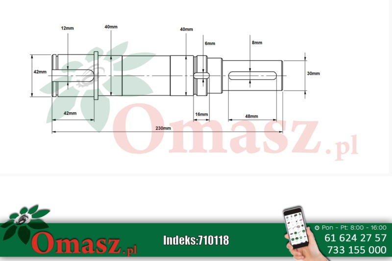 Wał przekładni z gwintem, wpust 10 mm Rozrzutnik obornika 0545/01-002
