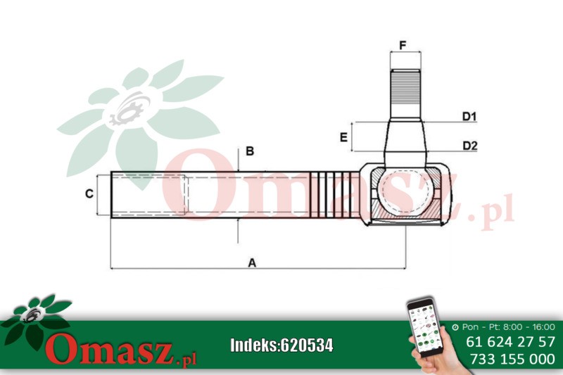 Przegub kulowy John Deere M24*1,5wew. 27-30,5 st 140mm