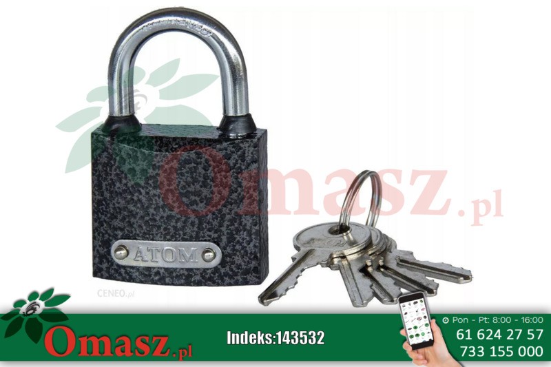 Kłódka 40mm żeliwna blister 5 kluczy Atom KZG40