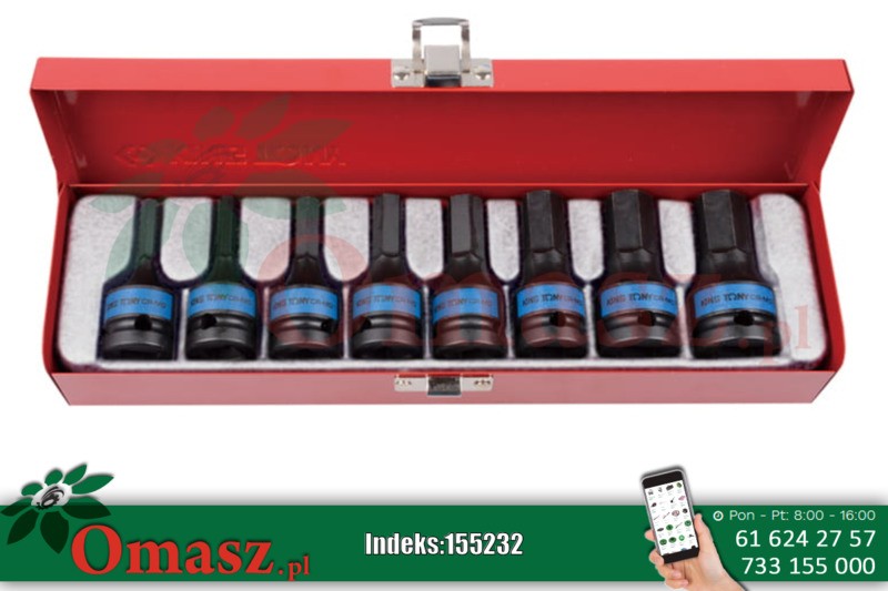 Zestawnasadek udarowych z końcówką HEX imbus 1/2'' 8SZT. krótkie 5 - 19mm 4418MP KING TONY