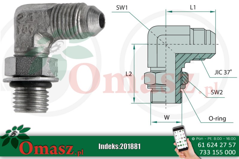Kolanko hydr. BB JIC UNF 19/22' kontra 22'